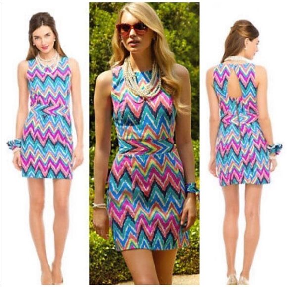 Lilly Pulitzer Kirkland Hearts A Flutter Chevron Keyhole Back Colorful Dress - 4 - Picture 1 of 14
